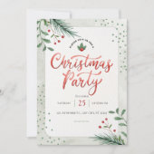 Rode Groene Bloemen Waterverf Kerstfeest Kaart (Voorkant)