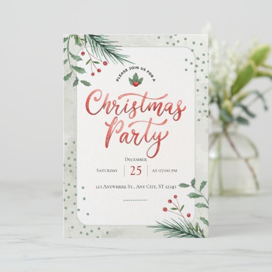 Rode Groene Bloemen Waterverf Kerstfeest Kaart (Staand voorkant)