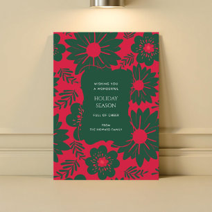 Rode Groene Bloemen  Waterverf Vakantie Kaart