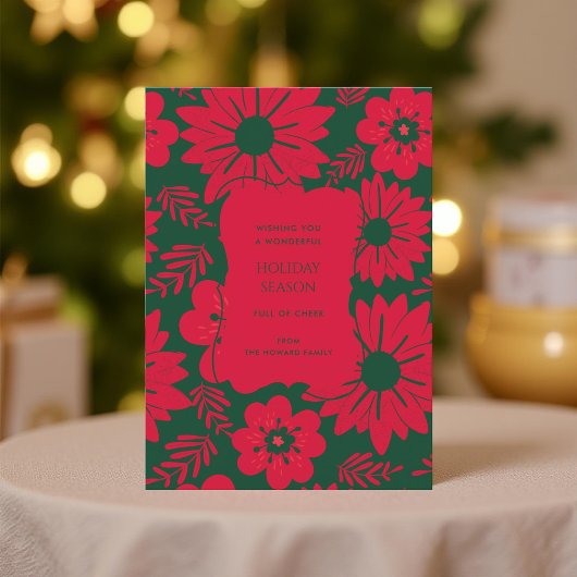 Rode Groene Bloemen  Waterverf Vakantie Kaart