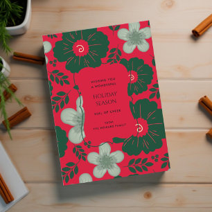 Rode Groene Bloemen  Waterverf Vakantie Kaart