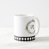 Rode groene bloemenkrans Waterverf zwart gecontrol Koffiemok (Voorkant rechts)