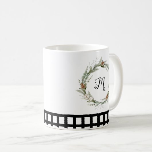 Rode groene bloemenkrans Waterverf zwart gecontrol Koffiemok (Voorkant rechts)