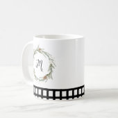 Rode groene bloemenkrans Waterverf zwart gecontrol Koffiemok (Voorkant links)