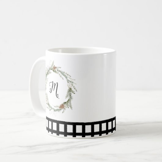 Rode groene bloemenkrans Waterverf zwart gecontrol Koffiemok (Voorkant links)