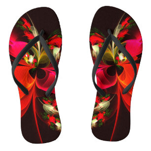 Rode Groene Bloemige Moderne Abstracte Kunstpatroo Teenslippers