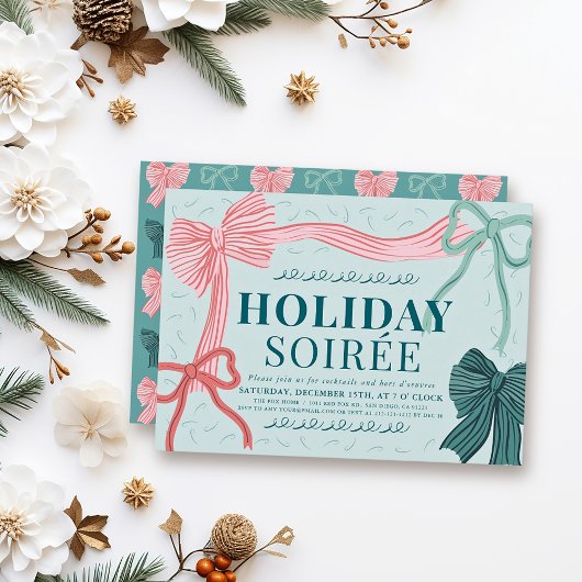 Rode & Groene Bogen Groene Kerst Vakantie Soirée Kaart