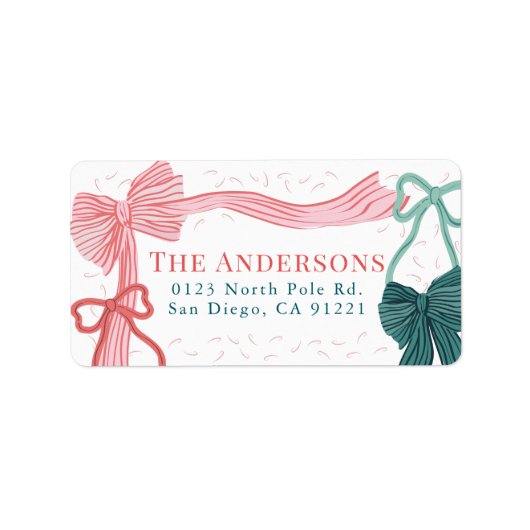 Rode & Groene Bogen Kerstvakantie Retouradres Etiket (Voorkant)