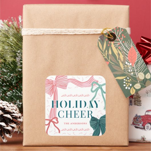 Rode & Groene Bogen Vakantie Keer Kerstvakantie Vierkante Sticker (Feestdagen)