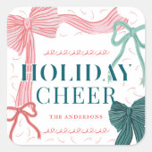 Rode & Groene Bogen Vakantie Keer Kerstvakantie Vierkante Sticker (Voorkant)