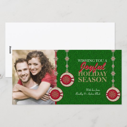 Rode Groene Boom Ornamenten Xmas Fotokaarten Feestdagenkaart (Voorkant / Achterkant)