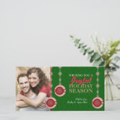 Rode Groene Boom Ornamenten Xmas Fotokaarten Feestdagenkaart (Staand voorkant)