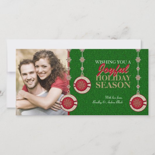 Rode Groene Boom Ornamenten Xmas Fotokaarten Feestdagenkaart (Voorkant)