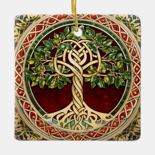 Rode Groene Boom van het Leven Keltische knoop Keramisch Ornament (Voorkant)