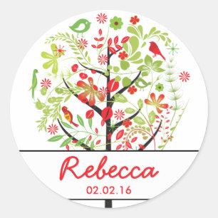 Rode Groene Boom van het Leven Vogels Vleermuis Mi Ronde Sticker