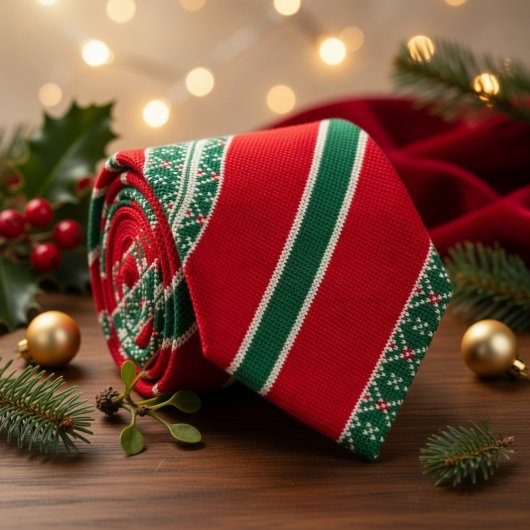 Rode Groene Borduurwerk Kerstpatroon Stropdas