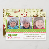 Rode, groene, bruine retro 3 foto's - kerstkaart (Voorkant / Achterkant)