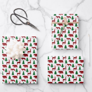 Rode Groene Buffalo Plaid Beren Wolven Herten Kers Inpakpapier Vel