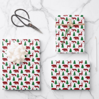 Rode Groene Buffalo Plaid Beren Wolven Herten Kers Inpakpapier Vel