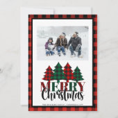 Rode & Groene Buffel Plaid Kerstboom Foto Feestdagenkaart (Voorkant)