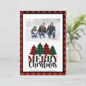 Rode & Groene Buffel Plaid Kerstboom Foto Feestdagenkaart (Staand voorkant)