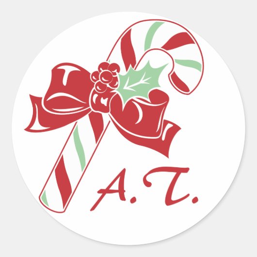 Rode Groene Candy Cane Christmas Monogram Sticker (Voorkant)