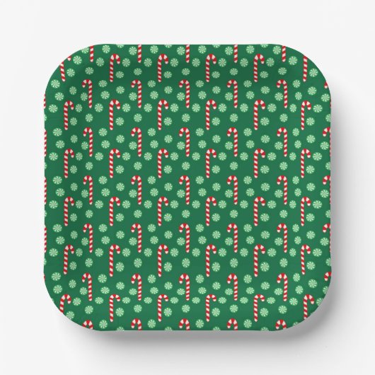 Rode Groene Candy Cane Pepermunt Kerstmis  Papieren Bordje (Voorkant)