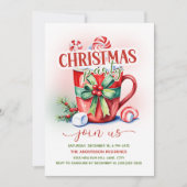Rode groene candy cane warme chocolademelk kerstfe kaart (Voorkant)