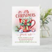 Rode groene candy cane warme chocolademelk kerstfe kaart (Staand voorkant)