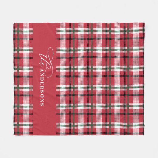 Rode groene cheque tartan script gepersonaliseerde fleece deken (Voorkant (Horizontaal))