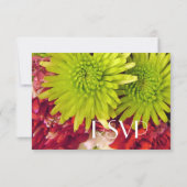 Rode, groene chrysanthemum bloemen RSVP kaart (Achterkant)