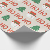 Rode Groene Crème Speelse Moderne Sneeuwman Boom Cadeaupapier (Hoek)