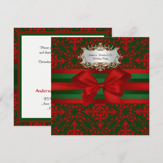 Rode & Groene Damascus #2 Ribbon Xmas Partij Kaart (Voorkant / Achterkant)