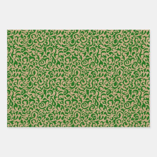 Rode groene Damaspodots op bruine Kraft gekleurd Inpakpapier Vel (Voorkant 3)