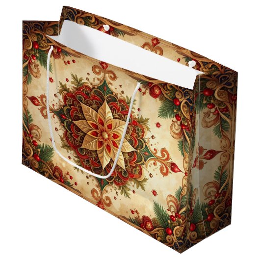 Rode Groene Decoratie Kerstcadeautas Groot Cadeauzakje (Voorkant Gekanteld)