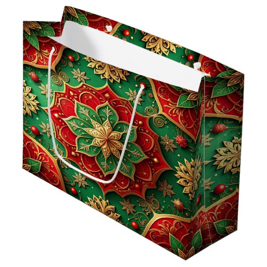 Rode Groene Decoratie Kerstcadeautas Groot Cadeauzakje (Voorkant Gekanteld)