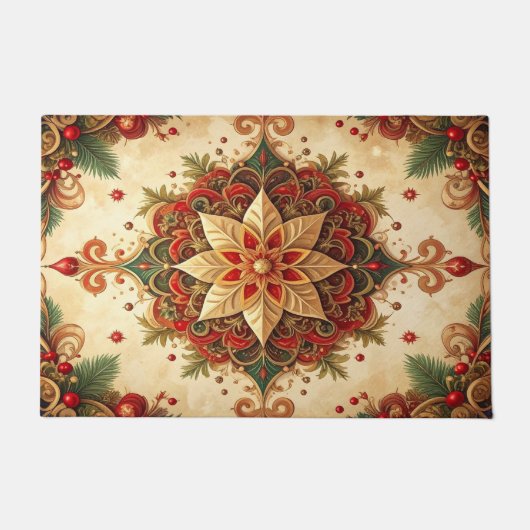 Rode Groene Decoratie Kerstmat Deurmat (Voorkant)