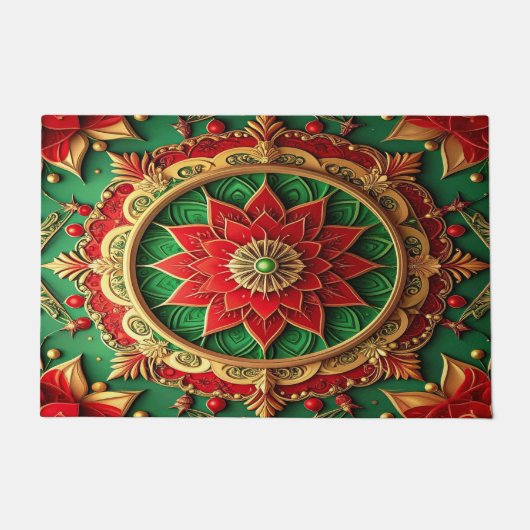 Rode Groene Decoratie Kerstmat Deurmat (Voorkant)