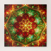 Rode groene decoratieve bloemige legpuzzel (Horizontaal)