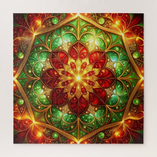 Rode groene decoratieve bloemige legpuzzel (Verticaal)