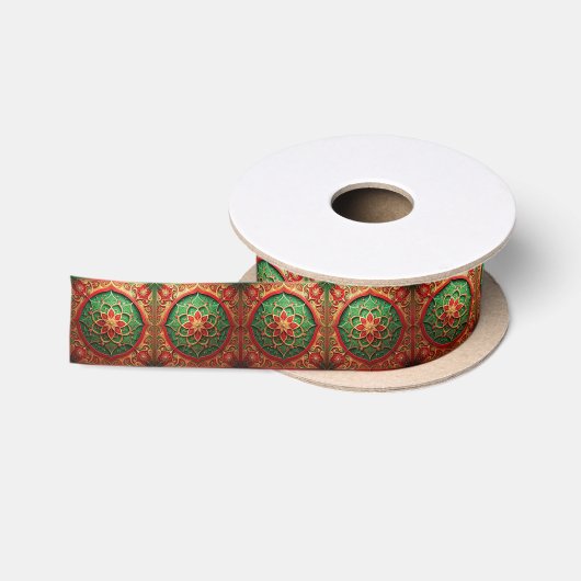 Rode Groene Decoratieve Feest Satijnen Lint (Spoel)