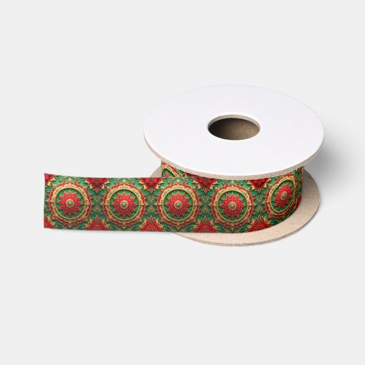 Rode Groene Decoratieve Feestelijke Satijnen Lint (Spoel)
