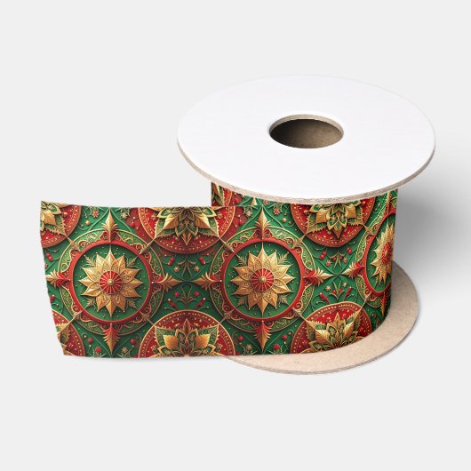 Rode Groene Decoratieve Feestelijke Satijnen Lint (Spoel)