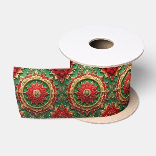 Rode Groene Decoratieve Feestelijke Satijnen Lint (Spoel)