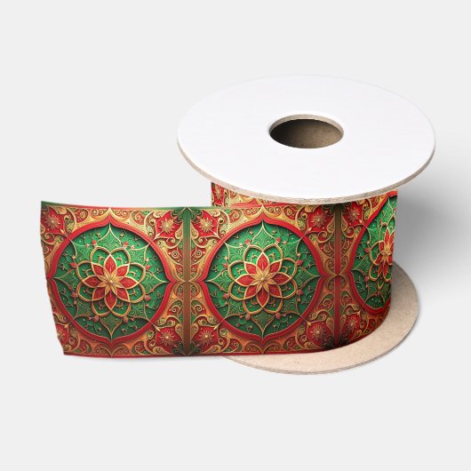 Rode groene decoratieve feestelijke satijnen lint (Spoel)