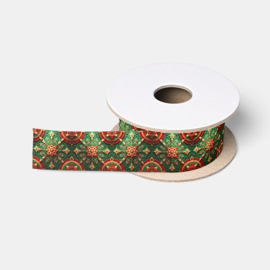 Rode Groene Decoratieve Feestelijke Satijnen Lint (Spoel)