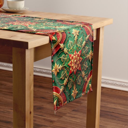 Rode groene decoratieve feesttafel loper (Voorbeeld)