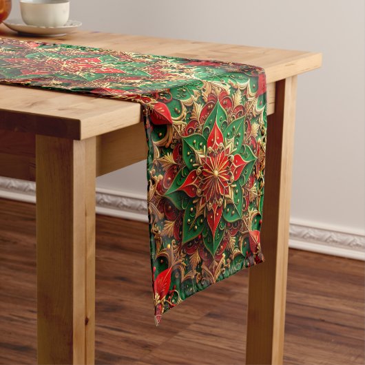 Rode groene decoratieve feesttafel loper (Voorbeeld)