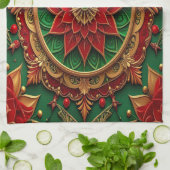 Rode groene decoratieve kerst keukenhanddoek (Gevouwen)