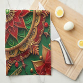 Rode groene decoratieve kerst keukenhanddoek (Quarter Fold)